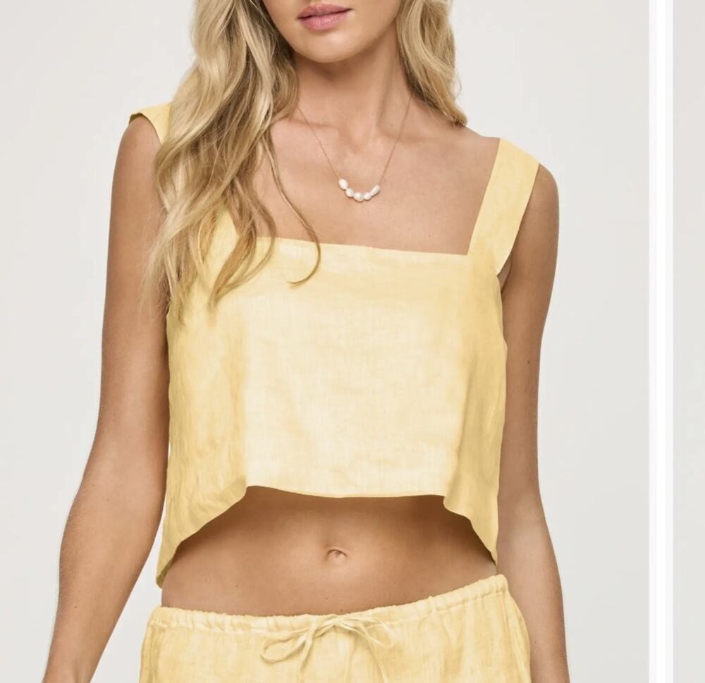 L*SPACE Long Island Linen Blend Top Yellow XS NWT $110